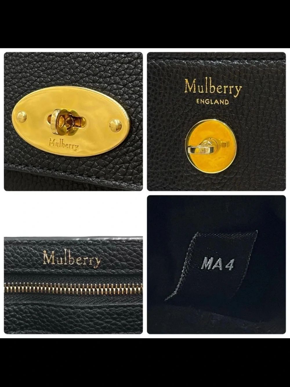 Mulberry Black Leather Top-Handle Satchel with Gold Turn-Lock